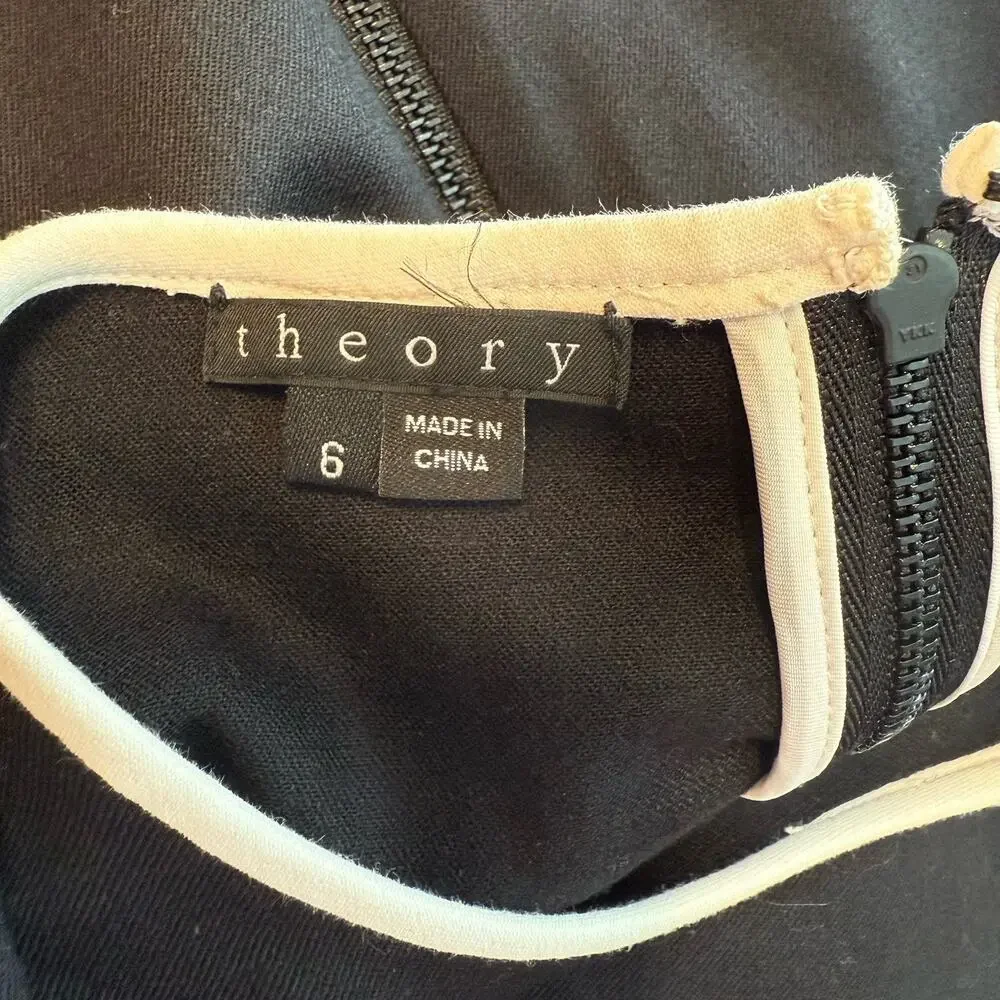 Theory Nyasha Dress Sz 6 Black/White Stretch Wool Career Piece Minimalist Office - Picture 5 of 12